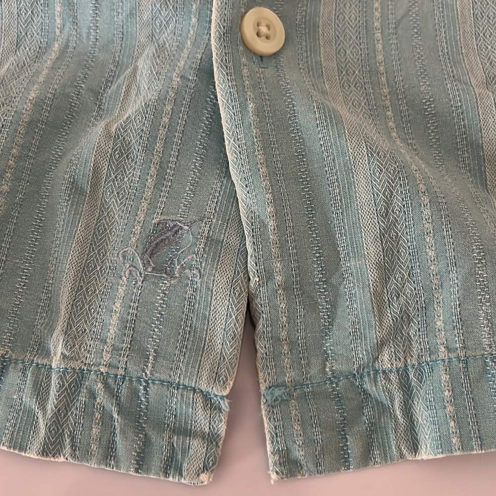 Tommy Bahama Men’s Silk Turquoise Striped Shirt Size: 2XB - Picture 4 of 7